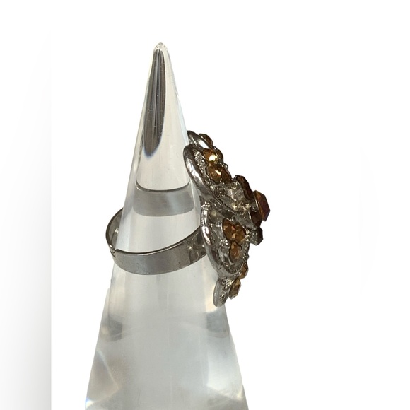 Fall Colored Crystal Flower Ring Adjustable Costume Jewelry Fashion Ring - Picture 5 of 5